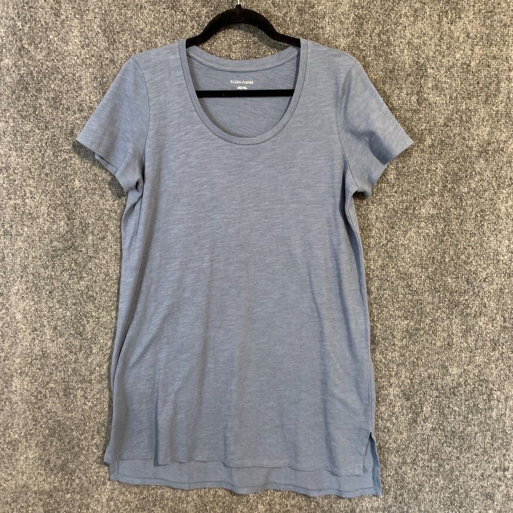 Eileen Fisher Dress Womens Small Blue Shirt Short Sleeve Organic Minimalist